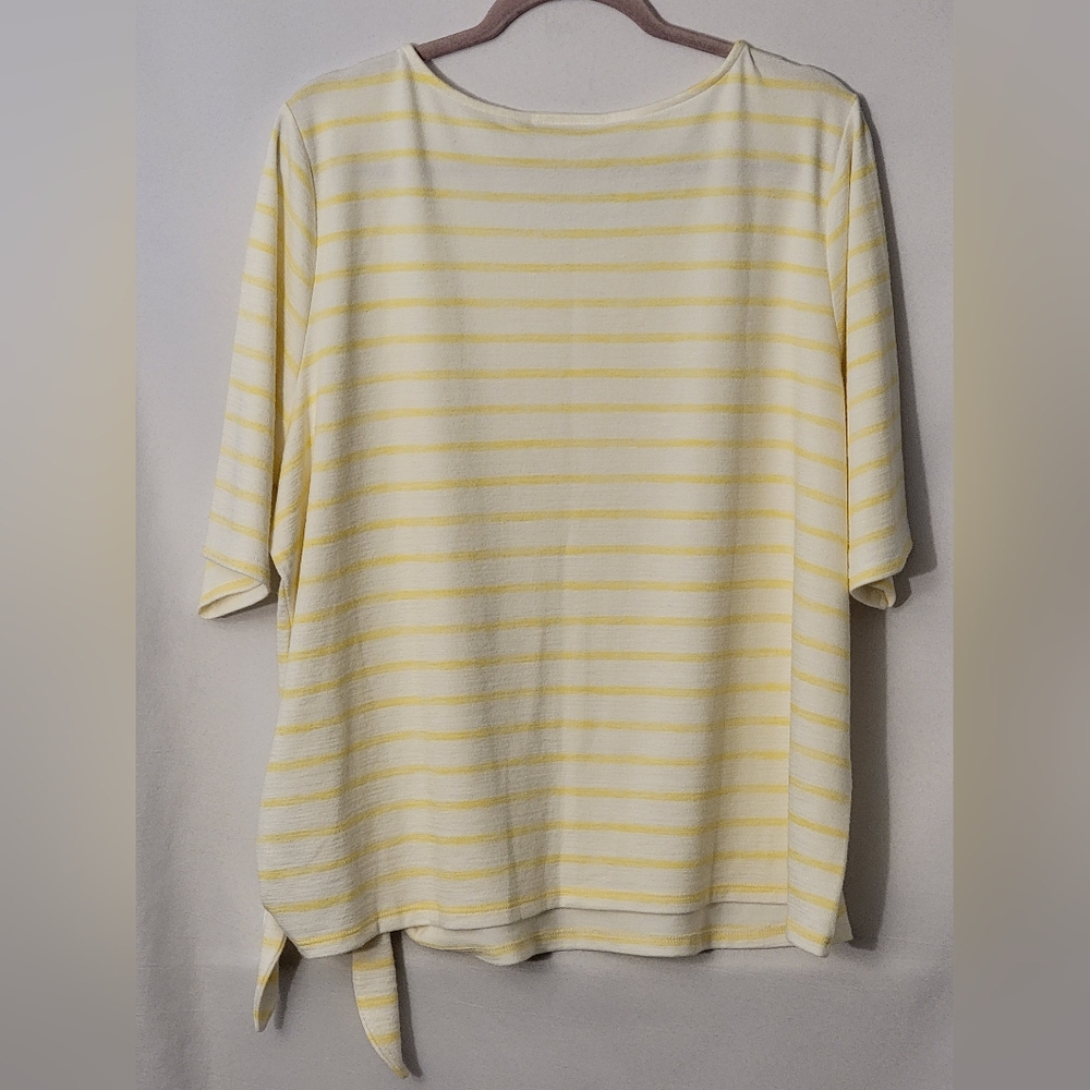 Belle by Kim Gravel Lemon Striped Tee with Side Tie Size XL - Picture 6 of 7